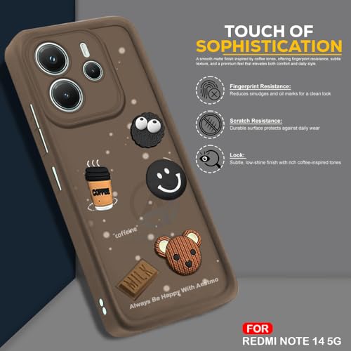 Image of AESTMO Back Case Cover for Redmi Note 14 5G Cover | Cute Fun Cartoon 3D Ball | Coffee Silicone Case | Full Body Protection | Camera Protection Back Cover for Redmi Note 14 5G (Brown)