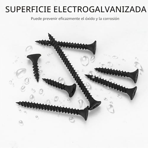 Miniatura 5 de Wugongshan 230 Piezas Tornillos De Madera Autorroscantes, M3,5 Tornillos De Autoperforantes De Cabeza Plana Cruzada, Tornillo Cruzado De Acero Al Carbono Negro, Para Paneles De Yeso, Muebles