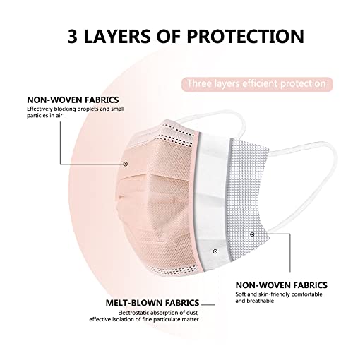 Akgk Disposable Face Masks 100Pcs, 3 Layer Protective Face Mask Pink Face Masks #TOP3