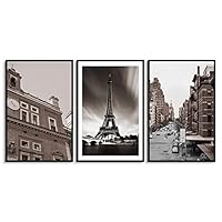 3 Piece Framed Canvas Wall Art Black and White Paris Eiffel Tower Canvas Prints Home Artwork Decoration for Living Room,Bedroom - 16
