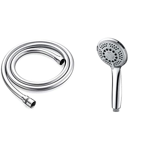 GRIFEMA G852-20 Flexible Anti-Torsion Douchette, Tuyau de Douche 2.0 M, Caoutchouc, Blanc, Exclusivité Amazon & COMPLENTO-G804 Douchette à Main 5 jets pour Salle de Bain, Moyen Pommeau de Douche