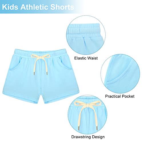 Poroka 5 Pack Girls Athletic Shorts Active Performance Shorts Kids Summer Sports Shorts Running Yoga Shorts With Drawstring #TOP2