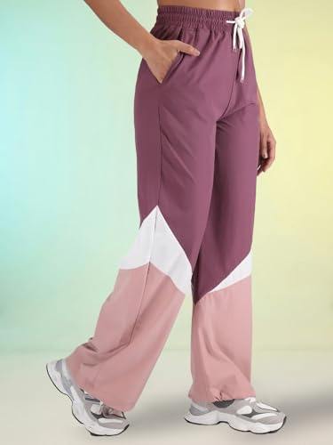 Image of CHKOKKO Women's Nylon Track Pants with Colorblock Design | Lightweight Breathable Sports Pant | Relaxed Fit Activewear for Workout, Training & Everyday Comfort