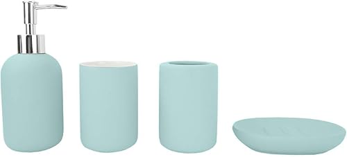Juego de baño de cerámica de 4 piezas (azul) Juegos de accesorios de baño contemporáneos con revestimiento de goma por Home Basics