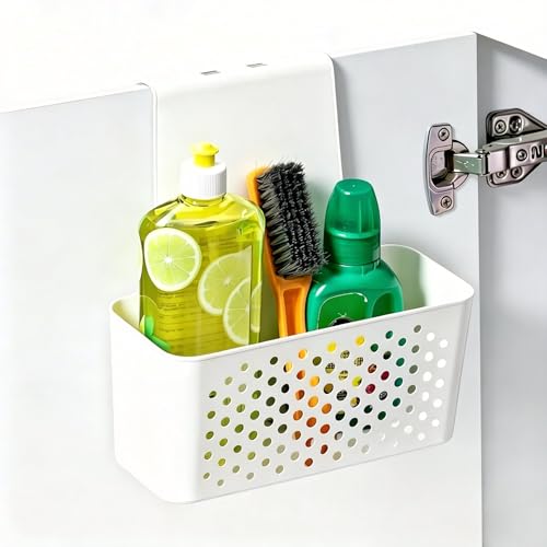 Over The Door Cabinet Organizer, Hanging Storage Basket, Wall Mount Pantry Organizer, Plastic Rack for Kitchen, Drawer, Bathroom, Garden Shed, Space Saving Holder（9.2″ x 4″ x 9.6″)
