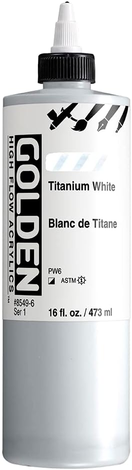 GOLDEN High Flow Acrylics, Titanium White, 16 fl. oz. Bottle, Professional Acrylic Paint, Semi-Opaque