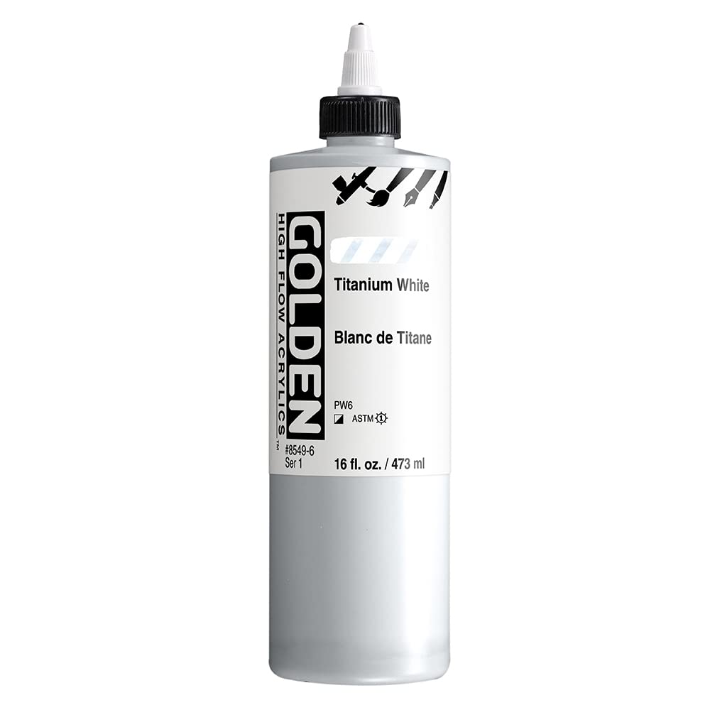 High Flow Acrylics by GOLDEN, Titanium White, 16 fl. oz. Bottle, Professional Acrylic Paint, Semi-Opaque