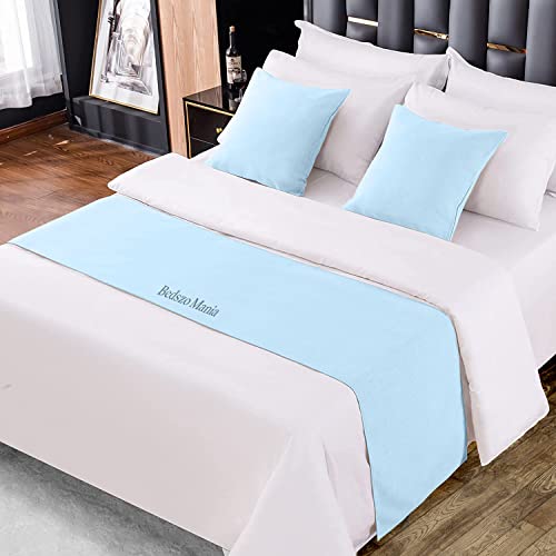 Bedszo Mania Ruffle Bed Runner Bed Scarf Bed Runner Soft Easy Care Light Blue Color Full Size Bed Scarf 1000 Tc Egyptian Cotton Fabric For Decorative Bed 3 Pc-(1 Bed Runner 2 Pillow Shams) #TOP1