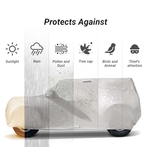 Image of Coverland Custom Fit SUV Car Cover for 2023-2026 Cadillac Lyriq, Waterproof All Weather, Car Covers for Automobiles, Rain, Snow, UV, Sun Protection, Full Exterior Covers, Stripe(Light Gray /Black)