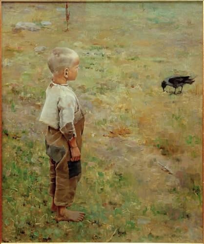 Impression d'art Garçon et corbeau Toile Premium 60x90cm de Akseli Valdemar Gallen Kallela