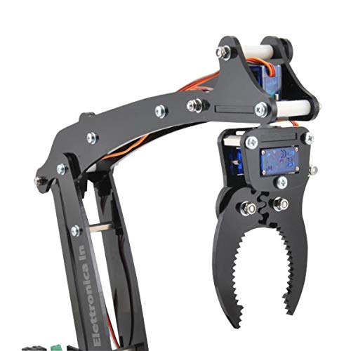 Kit Braccio Robotico Articolato 4 DOF in Plexiglass con Base Rotante 180°, Pinza e 5 Servomotori – Compatibile Arduino e Progetti STEM