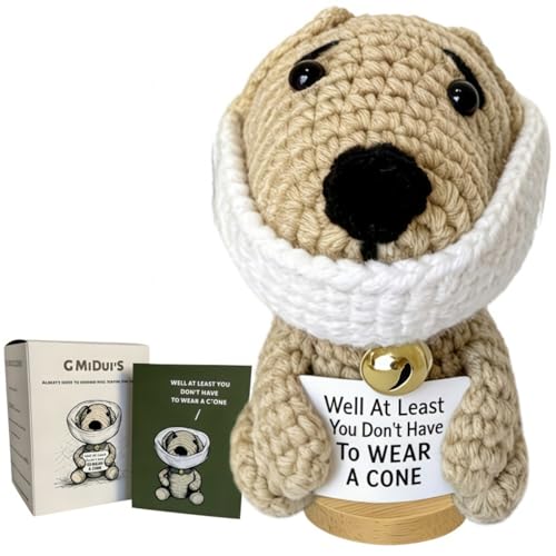 G MiDui'S Well At Least You Dont Aear a Cone–Funny Crochet Dog Get Well Gifts–4.5" Emotional Support Crochet for Cancer 、Lumpectomy、Vasectomy Humor Surgery Recovery Gifts