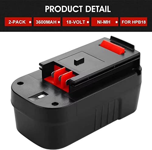2Pack 3.6Ah Hpb18 Ni-Mh Replacement Battery For Black And Decker 18V Battery Hpb18 Hpb18-Ope Compatible With Black Decker Battery 18 Volt Tools A1718 Fs18Fl Firestorm Cordless Power Tool (Black) #TOP1