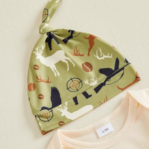 SYOKUP Newborn Baby Boy Outfits Camo Deer Romper Pants Hat Hunting Clothe Set 3PCS (Green, 6-12 Months) — view 5