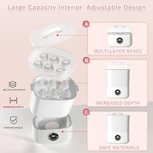 Fisca Baby Bottle Sterilizer and Dryer, 5-in-1 Large Capacity Bottle Sanitizer and Dryer, 2 Layers Compact Baby Bottle Electric Steam Sterilizer and Dryer for Baby Bottles, Pacifiers, Pump Parts — photo 4 of 6