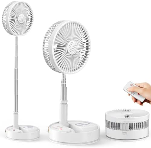 HHT Foldable Portable Standing Fan with Remote, 8" Rechargeable F...