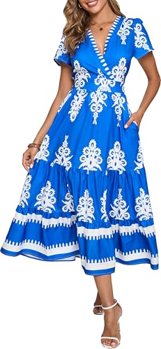 Image of Floral Print Dress for Women Boho Long Dresses Flowy A line Dresses Fit for Office and Casual Vacation Cocktail Party Prom