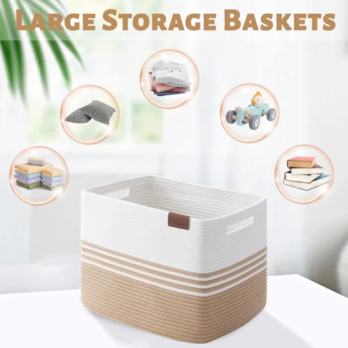 SIXDOVE Storage Baskets, 42L*2 Pack Storage Baskets for Organizing, Laundry Basket for Closet,Cotton Rope Blanket Basket for Storage, Toy Storage Basket for Living Room, Laundry Room, Bedroom-Jute by SIXDOVE - Image 5