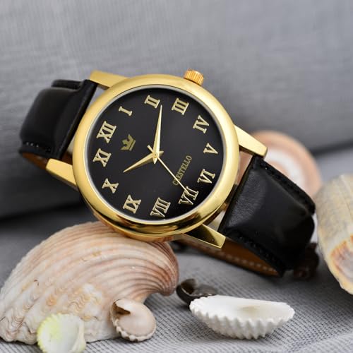 Image of CRESTELLO Brown /Black /Green Faux Leather Strap Analog Wrist Watch for Men | 1 Year Warranty* | CR-GLD252