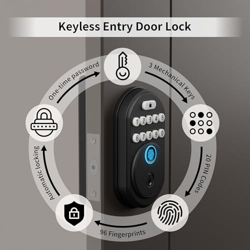 Kexi Fechadura inteligente de impressão digital, fechadura de porta de entrada sem chave com teclado