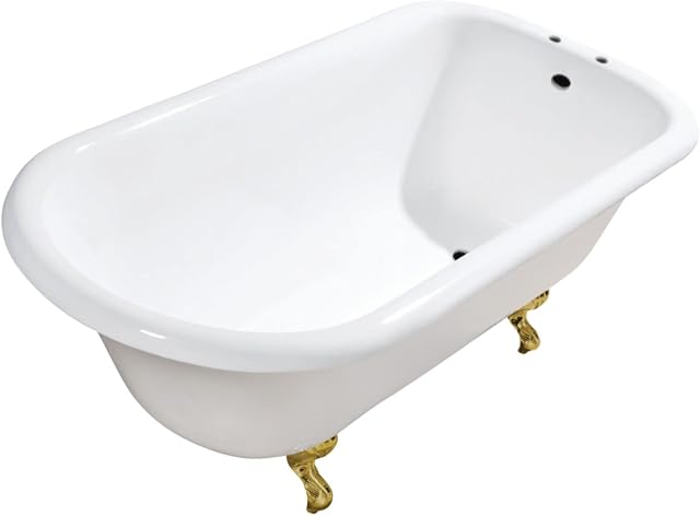 VCT7D483117W7 Kingston 48 Cast Iron Roll Top Clawfoot Tub with 7-Inch Faucet Drillings, White/Brushed Brass