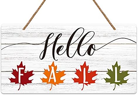 Fall Letrero Letras WaaHome Letrero para puerta de 15,24 x 30,48 cm, diseño de Hello Fall ...