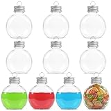 OBACAT 10 Pcs Christmas Drink Booze Balls, 100 ml Fillable Drinks Ornaments with Gold Lid - Christmas Tree Hanging Juice Pendant Xmas Water Bottle Bulbs for Holiday Party Decoration (Silver)
