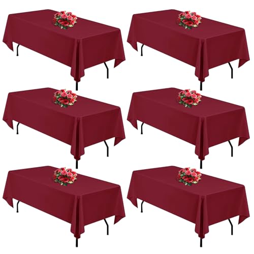 Burgundy 6 Pack Polyester Table Cloth 60 x 84 Inch, Rectangle Tablecloths for 6 Foot Tables Washable Table Cloth for Party Wedding by FINDYOU - Used condition - US$37.99