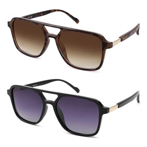 LIU·WEN Retro Aviator Sunglasses for Women Men 2 Pack - Trendy Square Shades Vintage Sun Glasses