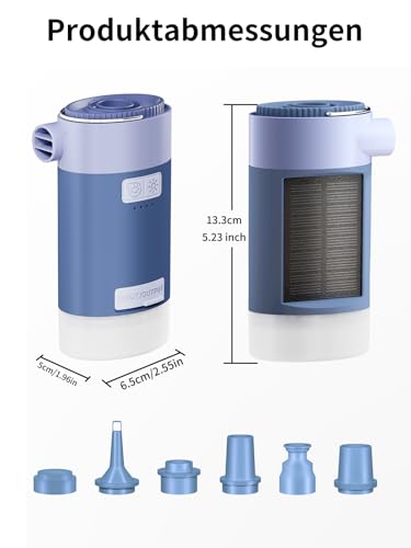 K Kasonic Elektrische Luftpumpe mit Laterne, Camping-Luftbettpumpen mit 5 Düsen zum Entleeren, Aufblasbare Bettpumpen für Vakuumbeutel, Pool-Luftmatratzen, Tragbare Solarpumpe für Outdoor-Reisen