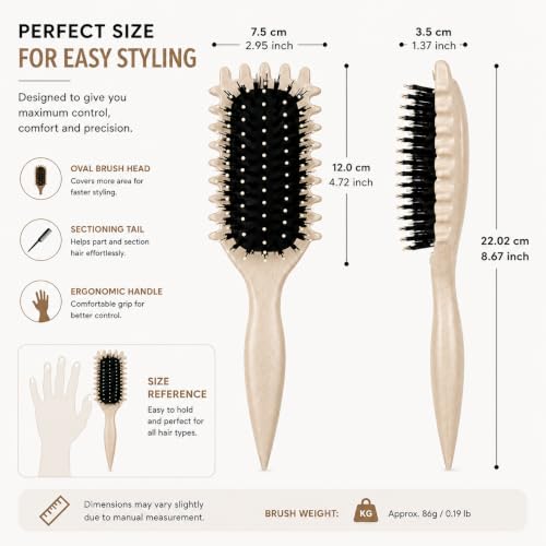 Image of Combelle 5-in-1 Curl Hair Brush | Vegan Boar Bristles | Bio-Based PLA Handle | Detangling, Defining & Frizz Control for Curly & Wavy Hair | For Men & Women - Beige