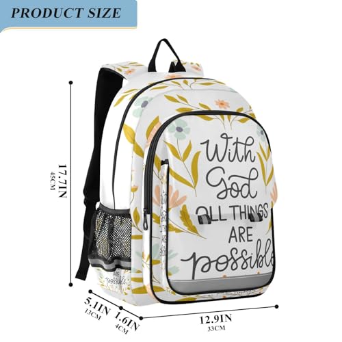 with God All Things Are Possible Flower Backpack Girls Boys Elementary School Bags Bookbags Laptop Backpack Travel Daypack Safe Reflective Stripes2