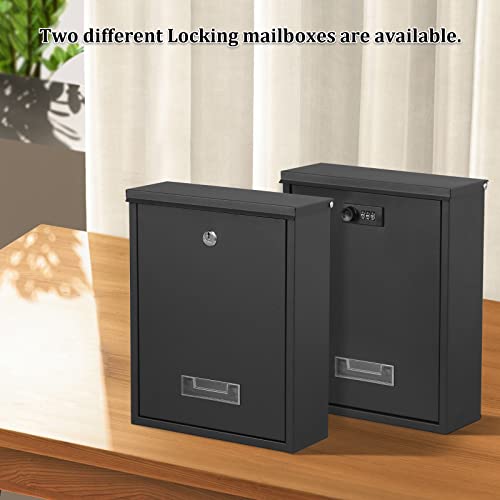Dalmbox Locking Mailbox Wall Mount, Wall Mounted Mailbox With Combination Lock, Large Drop Box With Galvanized Steel Cover, Rust-Proof Metal Post Box, Black, 10.2” X 3.7” X 12.6” #TOP6