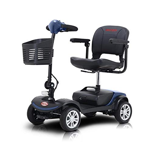 Patinete de movilidad compacto de 4 ruedas para exteriores, 300 W, alcance de 15 km, para personas mayores (azul)