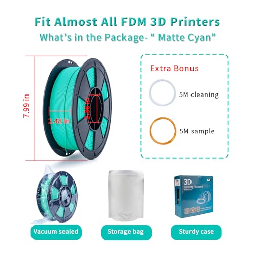 Image of ZIRO High Toughness 3D Printing PLA, Matte 1kg 1.75mm Spool, Cyan | Fit for Most FDM 3D Printer, 1.75mm 1KG Spool, Dimensional Accuracy + /-0.03mm, Colorful PLA FilamenT