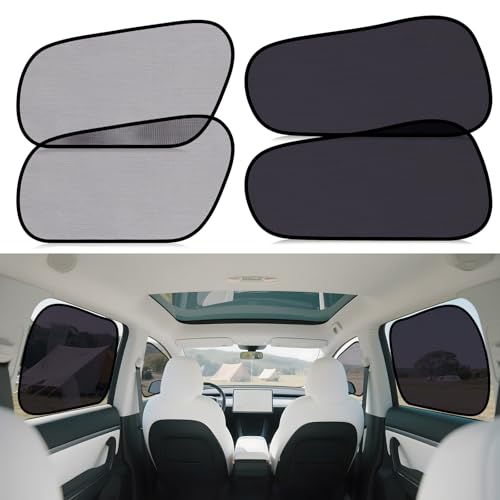 XCBYT Solskydd bil för Tesla Model Y 4 stycken, sidofönster solskydd för baby, bilfönster mörkläggning, UV-skydd integritetsskydd, elektrostatiskt självhäftande, inget lim