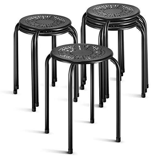 Kealive Stack Stools Metal 17.7'' Height Set of 6 Flexible Backless Classroom Spare Seating Portable Lightweight Extra Chairs Metal Frame Various Grades Kids Students in Classroom Garage, Black
