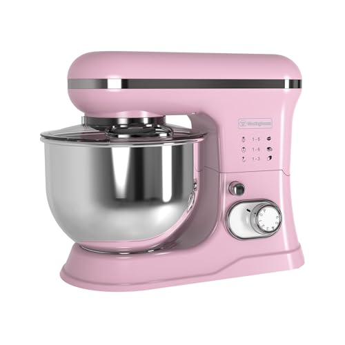 Westinghouse Batidora de pie Retro - 1200W - Tazón de cocina 5L - Robot de cocina - Batidora de cocina - Procesador de alimentos - Rosa