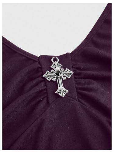 Image of BEAUDRM Women's Y2k Goth Mini Dress Grunge Punk V Neck Tie Back Halter Short Dresses Gothic Halloween Costumes