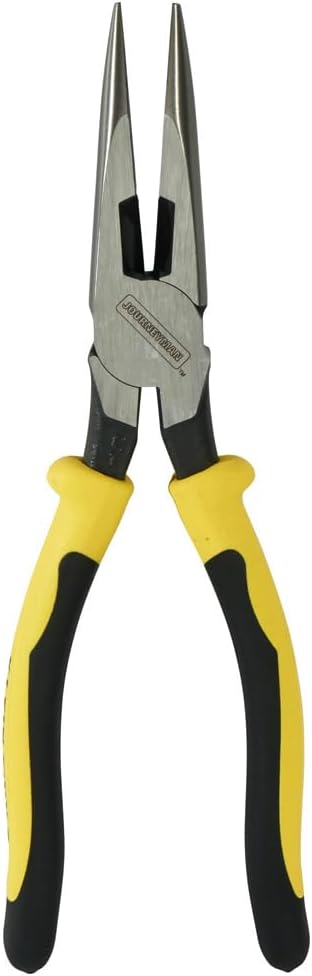 Klein Tools J203-8 8-Inch Needle Nose Pliers, Heavy Duty Cutting, Extended Handles, High Leverage, Induction Hardened with Hot-Riveted Joint