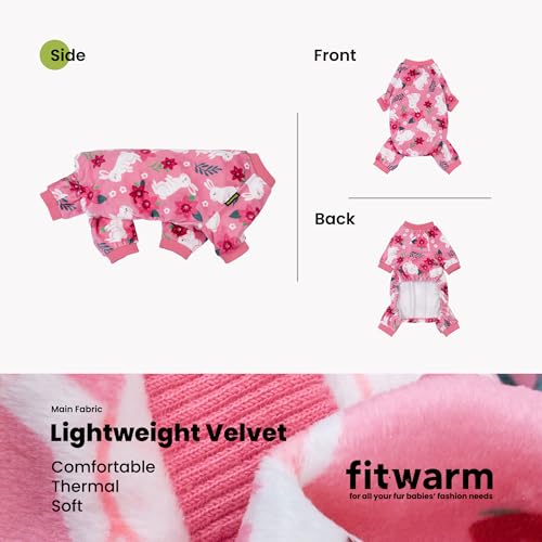 Image of Fitwarm Floral Bunny Dog Pajamas, Cute Easter Outfit for Small Dogs Girl, Festive Pet Clothes, Pink, Red, White, Large