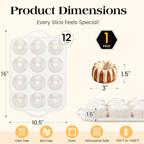 Vinino Silicone Mini Fluted Tube Cake Pans with Metal Reinforced Frame, 12-Cavity Mini Flan Molds, Non-stick Cupcakes Pans for Baking, Donuts, Muffins, Cornbread, Brownies, Jellies by Vinino - Image 4