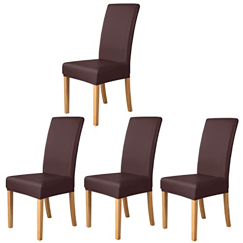 Ieventstar Pu Faux Leather Stretch Dining Chair Cover Chair Protector Slipcover (Brown, 4) #TOP28