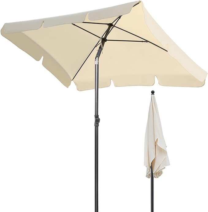 TLGREEN Garden Parasol 2 x 1.25m, Rectangular Tilting Patio Parasol Umbrella, UPF 50+ Protection 180g/m² Polyester Canopy, Sun Shade for Garden, Beach, Balcony