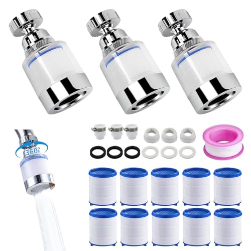 WITRET Filtro de Agua para Grifo Giratorio de 360°, 3 Piezas Filtro para Lavamanos con 10 Elementos Filtrantes, Filtro de Agua para Lavabo Elimina el Fluoruro de Cloro