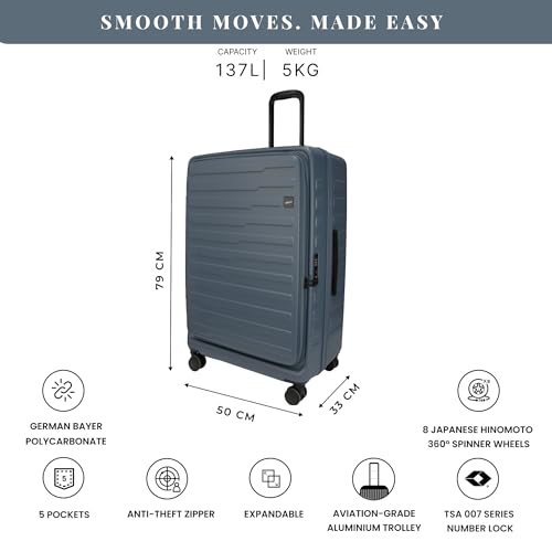 Image of F Gear Sedona Large 79cm German Polycarbonate Hard Luggage|Japanese Hinomoto Silent Wheels |Expandable Check-in Suitcase Travel | Wet Pocket, TSA Lock, Anti-Theft Zipper|Taupe (Stone Blue)