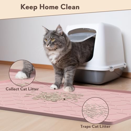 Image of Garoopion Silicone Cat Litter Mat Large 40 inch X 28 inch, Easy to Clean, Pink | Large Size Waterproof Silicone Mat with Raised Edges, Catch Litter, Protect Floor from Urine, Multi-Use for Dog /Sink /Kitchen
