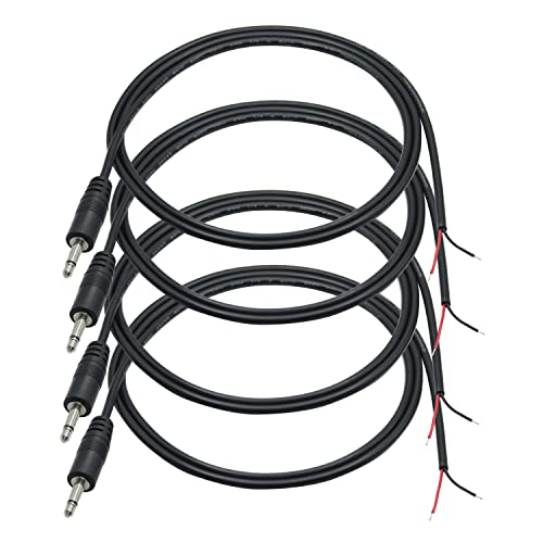 4Pcs 3.5mm Male Plug to Bare Wire Open End Audio Cable, TS 2 Pole 1/8'' Connector Replacement, DIY Repair