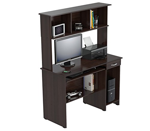 Inval Computer Workcenter with Hutch, Espresso-Wengue, Brown, Large - Thumbnail 6