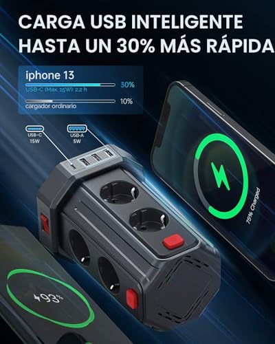 Miniatura 5 de Torre Regletas Enchufes Con Cable 3m, Regleta Usb 8 Tomas De Ac Corrientes Y 4 Usb, 2500w 10a, Regreltas Vertical Con Interruptor Para Mesa, Oficia, Casa